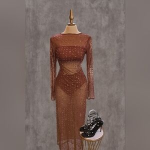 Elegant Sheer Brown Dress